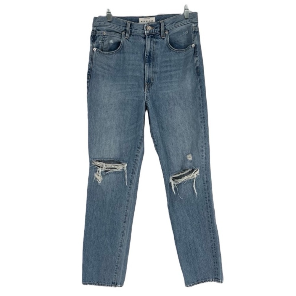 SLVRLAKE Sierra Blue Distressed Designer Classic Denim Jeans in Valley of Fire